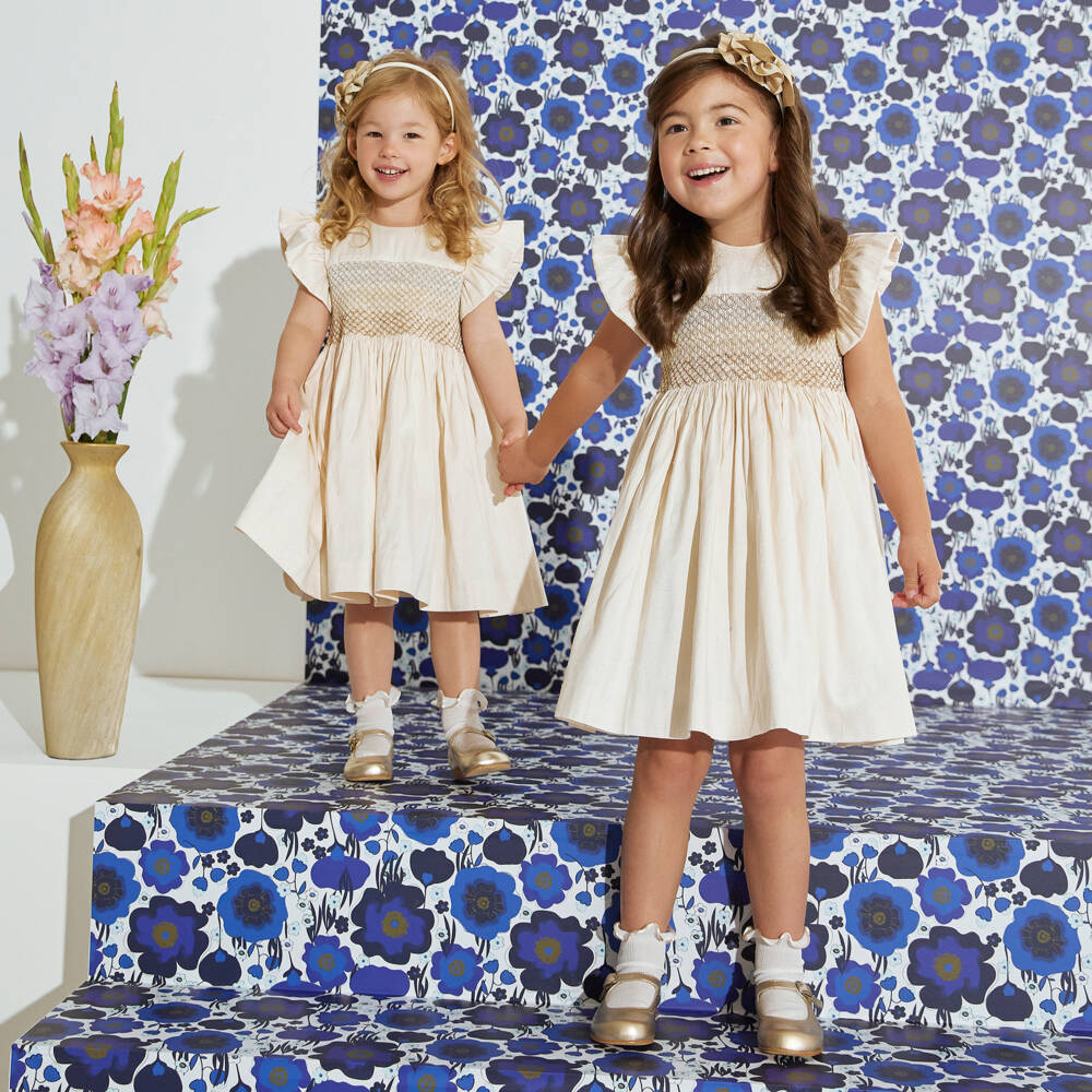 Beatrice & George X Childrensalon-Girls Ivory Smocked Angel Dress | Childrensalon Outlet
