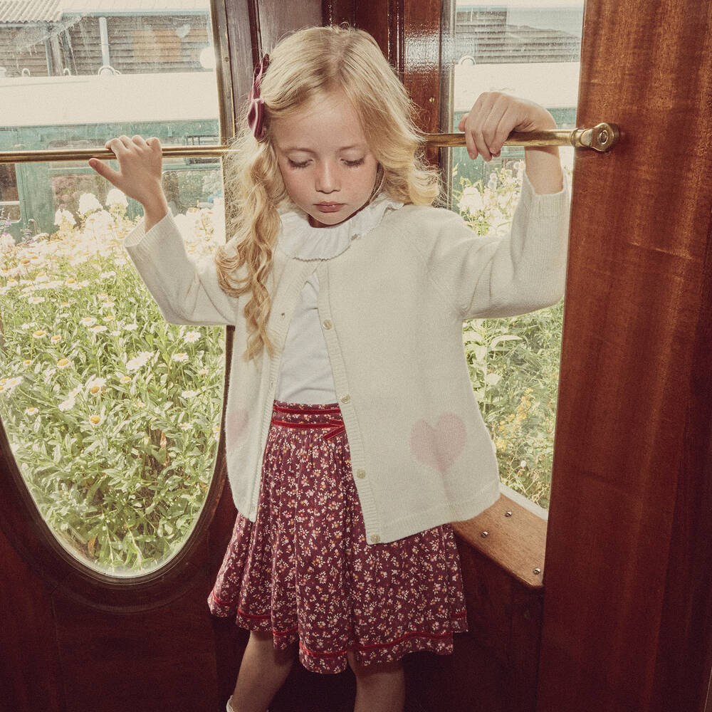 Beatrice George Girls Ivory Wool Cashmere Heart Cardigan Childrensalon Outlet