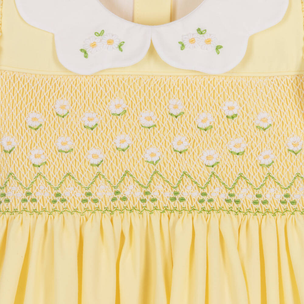 Beatrice & George-فستان مطرز سموكينغ مزيج قطن بوبلين لون أصفر | Childrensalon Outlet