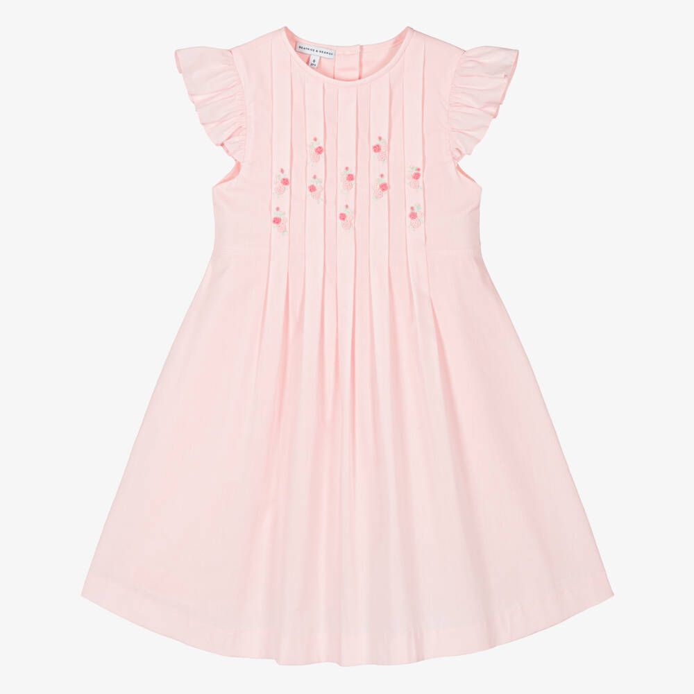 Beatrice & George-Girls Light Pink Floral Cotton Dress | Childrensalon Outlet