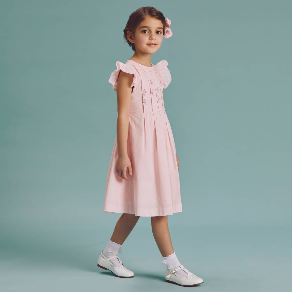Beatrice & George-Girls Light Pink Floral Cotton Dress | Childrensalon Outlet