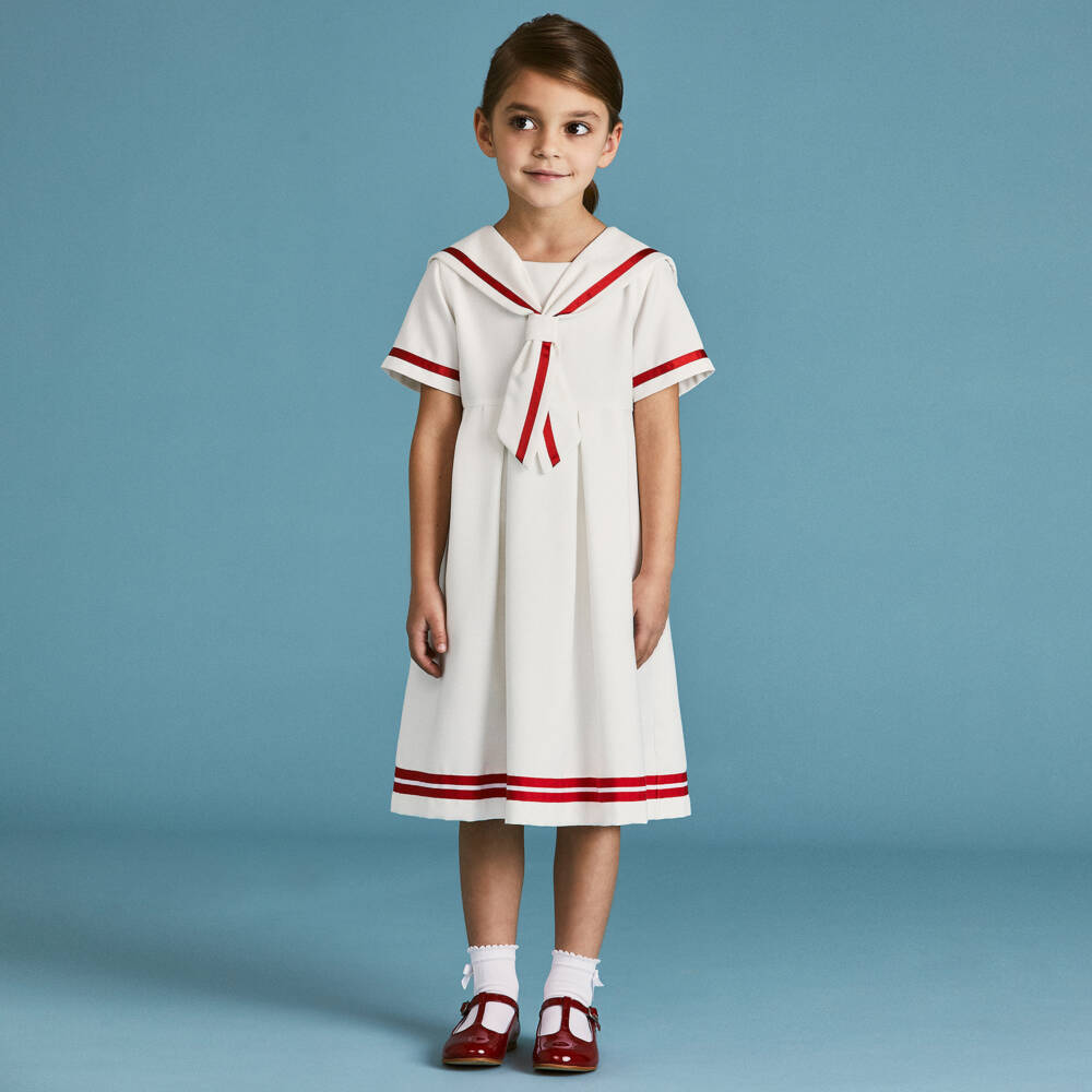 Beatrice & George-فستان بحري أبيض للبنات | Childrensalon Outlet