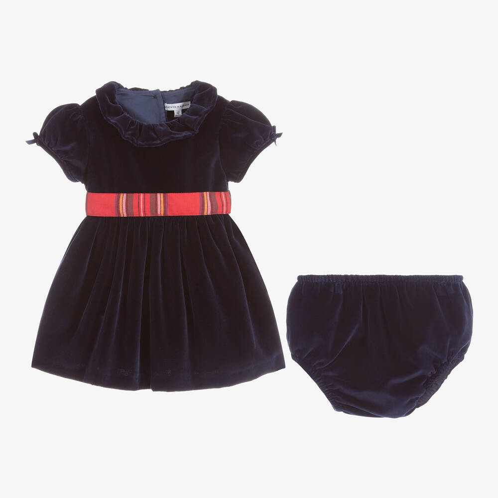 Beatrice & George-Синее бархатное платье из хлопка | Childrensalon Outlet