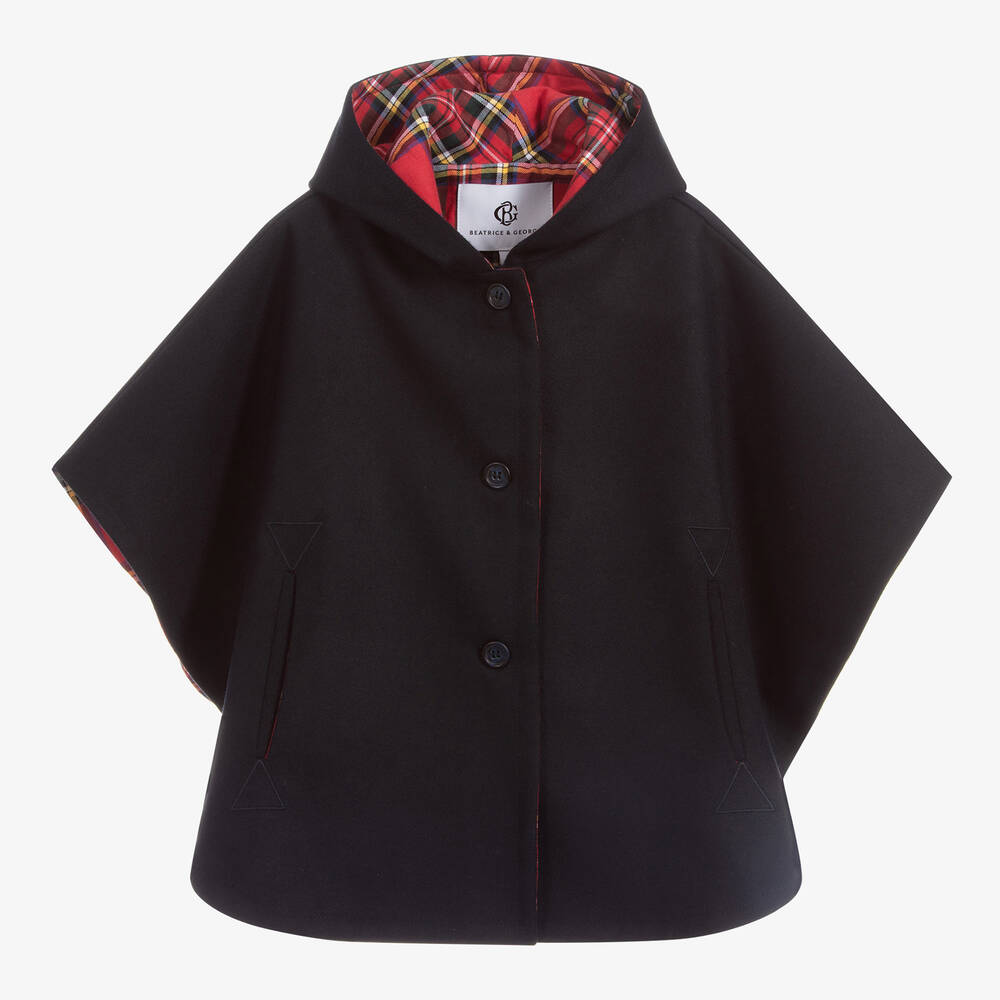 Beatrice & George-Girls Navy Blue Felted Cape | Childrensalon Outlet