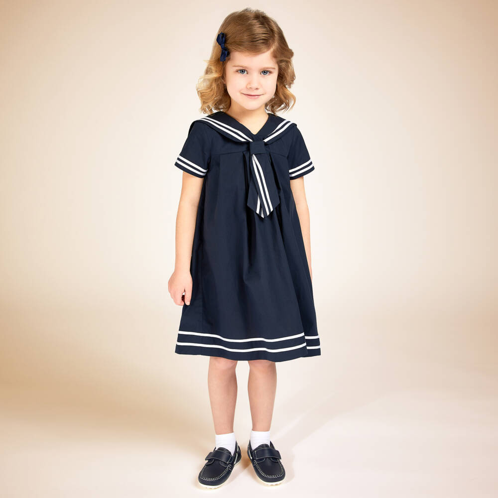 Beatrice & George-فستان بحري قطني أزرق للبنات | Childrensalon Outlet