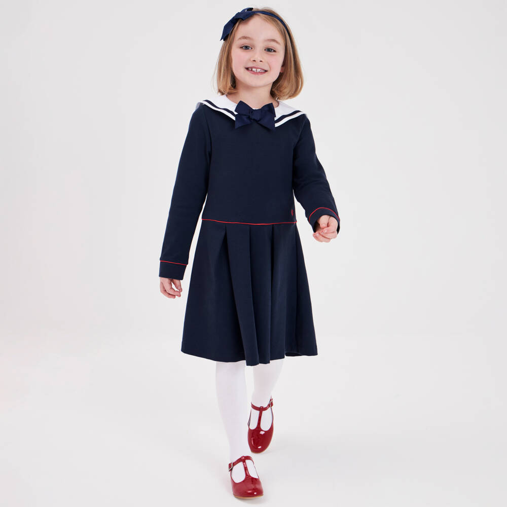 Beatrice & George-Girls Navy Milano Jersey Sailor Dress | Childrensalon Outlet