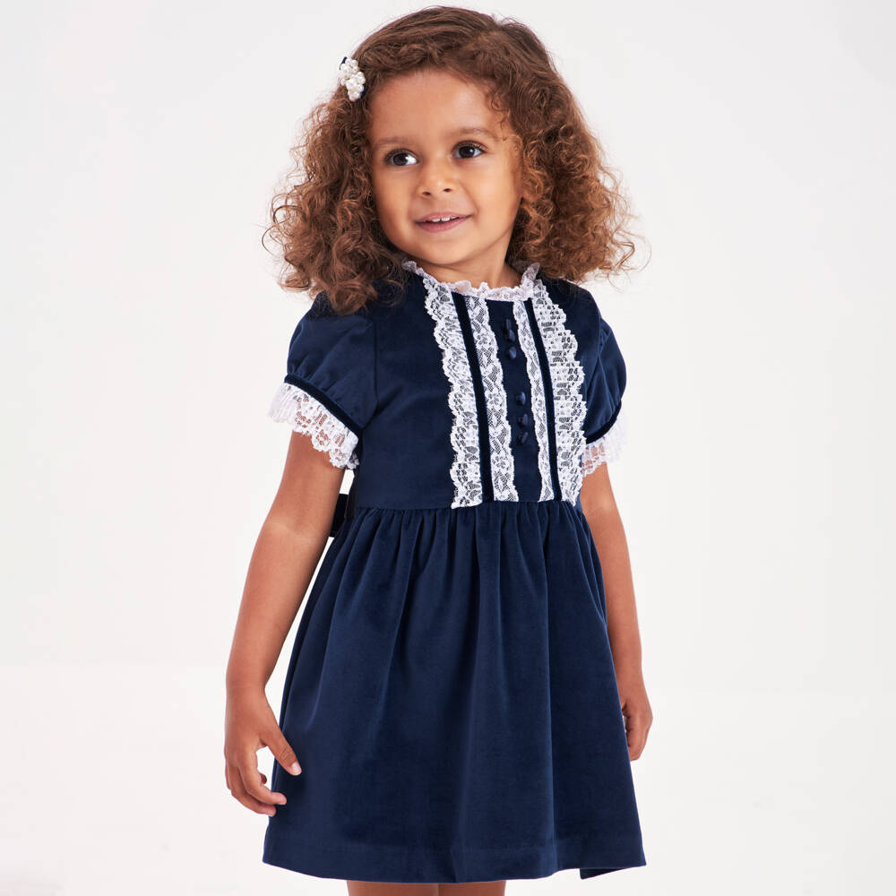 Beatrice & George-Girls Navy Velvet & Lace Ensemble | Childrensalon Outlet