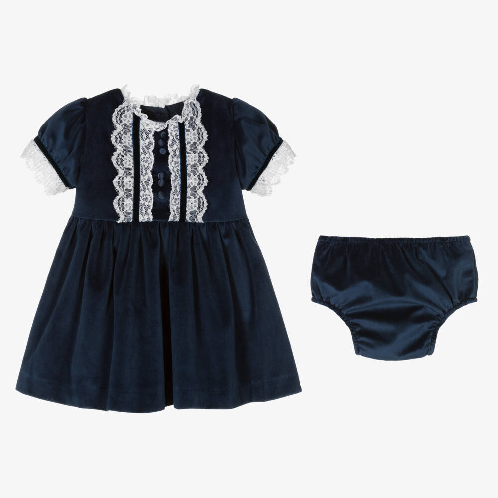 Beatrice & George-Girls Navy Velvet & Lace Ensemble | Childrensalon Outlet