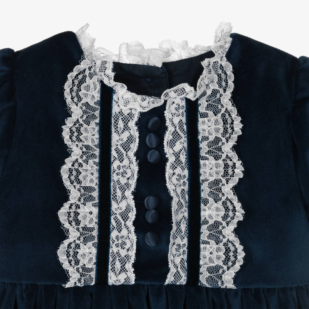Beatrice & George-Girls Navy Velvet & Lace Ensemble | Childrensalon Outlet