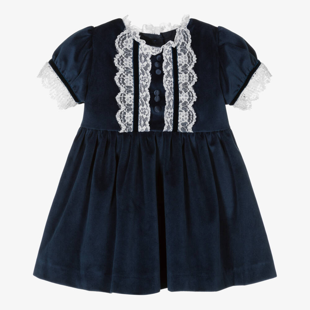 Beatrice & George-Girls Navy Velvet & Lace Ensemble | Childrensalon Outlet