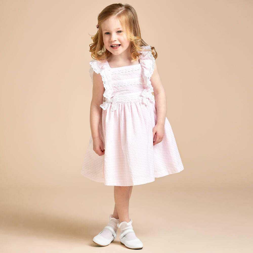 Beatrice & George-Girls Pink Check Poplin Dress | Childrensalon Outlet