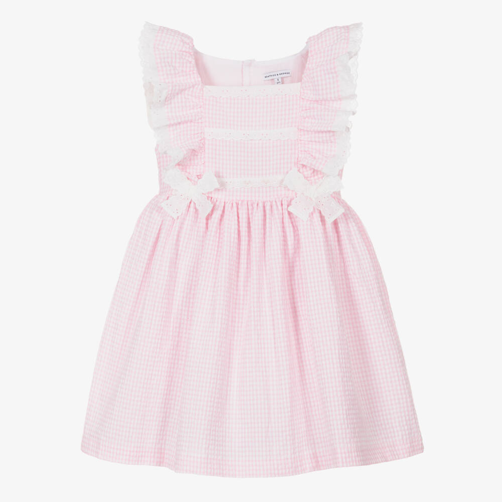 Beatrice & George-Girls Pink Check Poplin Dress | Childrensalon Outlet