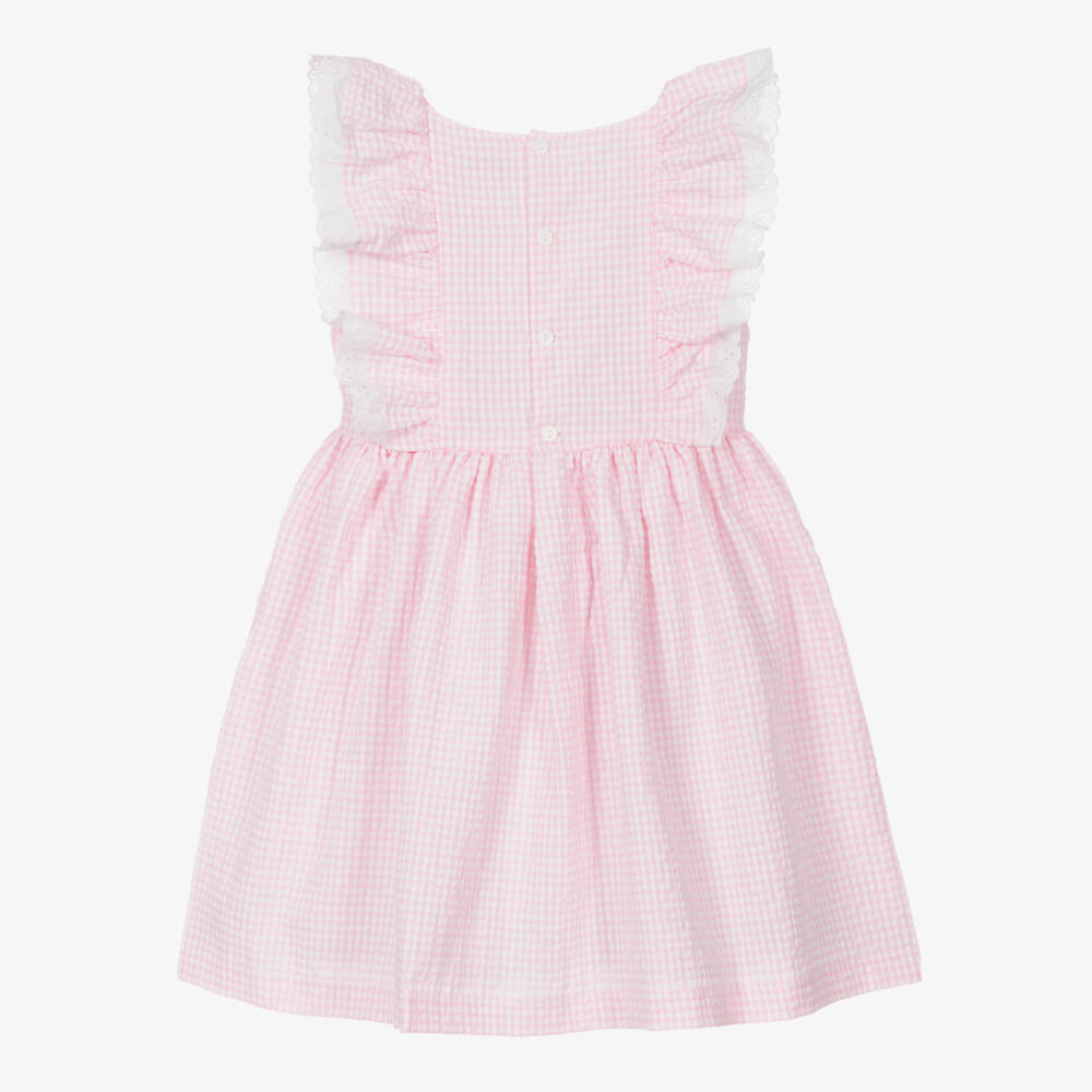 Beatrice & George-Girls Pink Check Poplin Dress | Childrensalon Outlet