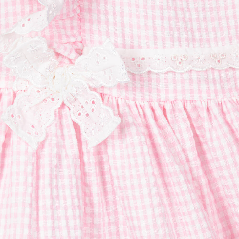 Beatrice & George-Girls Pink Check Poplin Dress | Childrensalon Outlet
