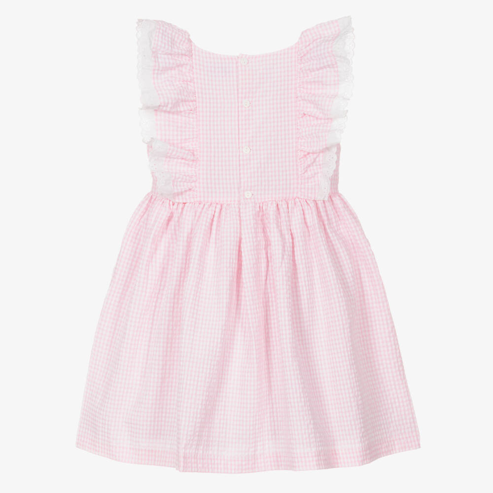 Beatrice & George-Girls Pink Check Poplin Dress | Childrensalon Outlet