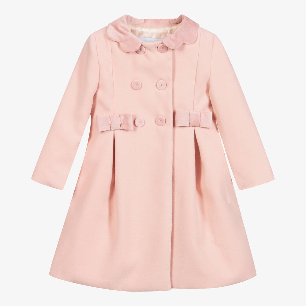 Beatrice George Girls Pink Coat with Velvet Bows Childrensalon Outlet