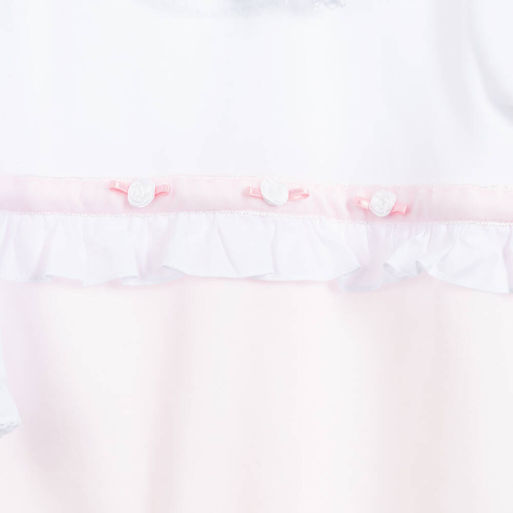 Beatrice & George-Бело-розовый комбинезон из велюра для малышей | Childrensalon Outlet