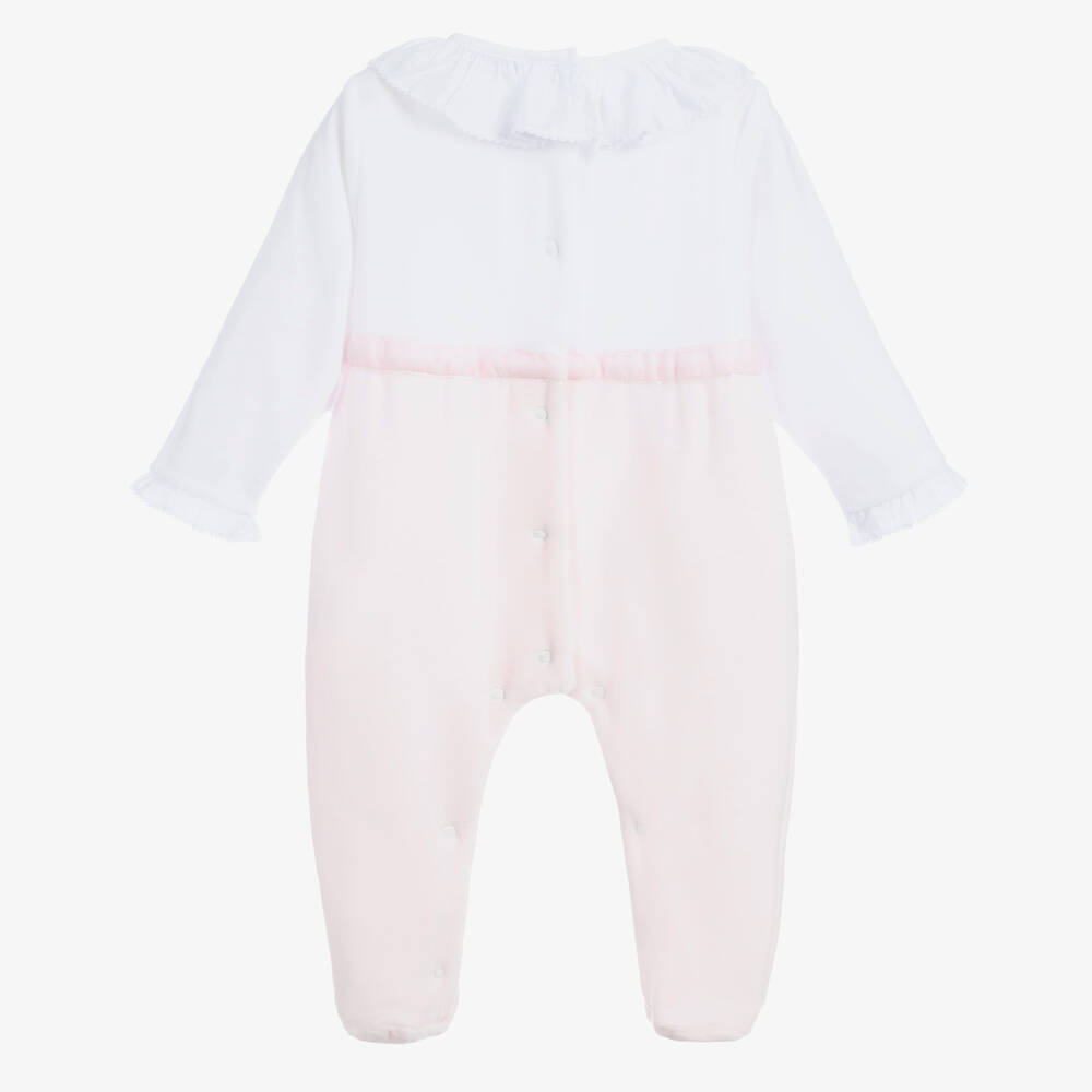 Beatrice & George-Бело-розовый комбинезон из велюра для малышей | Childrensalon Outlet