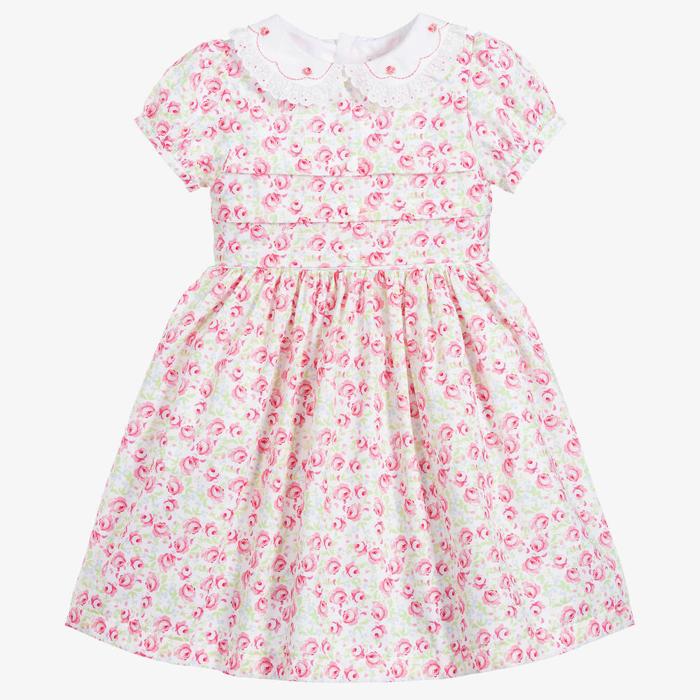 Beatrice & George - Girls Pink Floral Cotton Dress | Childrensalon Outlet