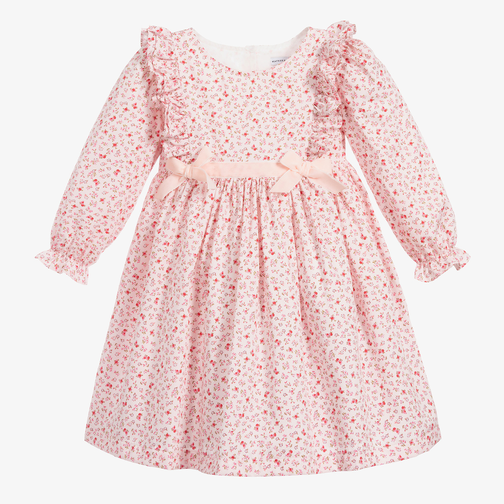 Beatrice & George - Розовое хлопковое платье с цветочным рисунком для девочек | Childrensalon
