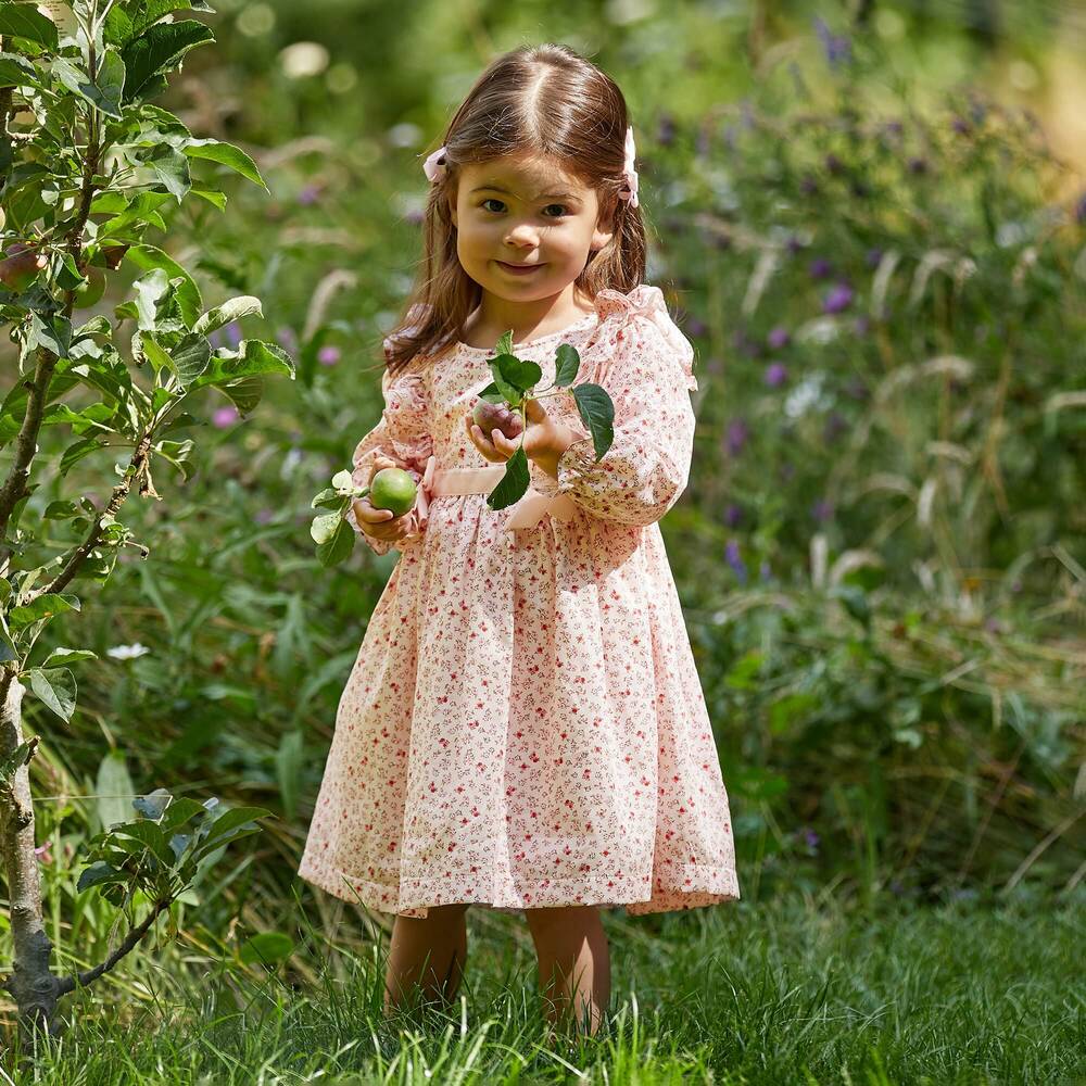 Beatrice & George-Розовое хлопковое платье с цветочным рисунком для девочек | Childrensalon Outlet