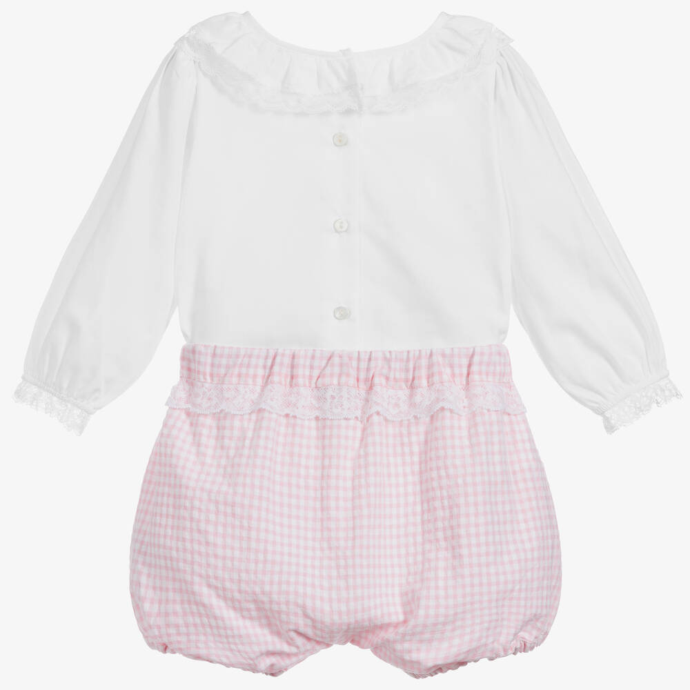 Beatrice & George-Girls Pink Gingham Seersucker Shorts Set | Childrensalon Outlet