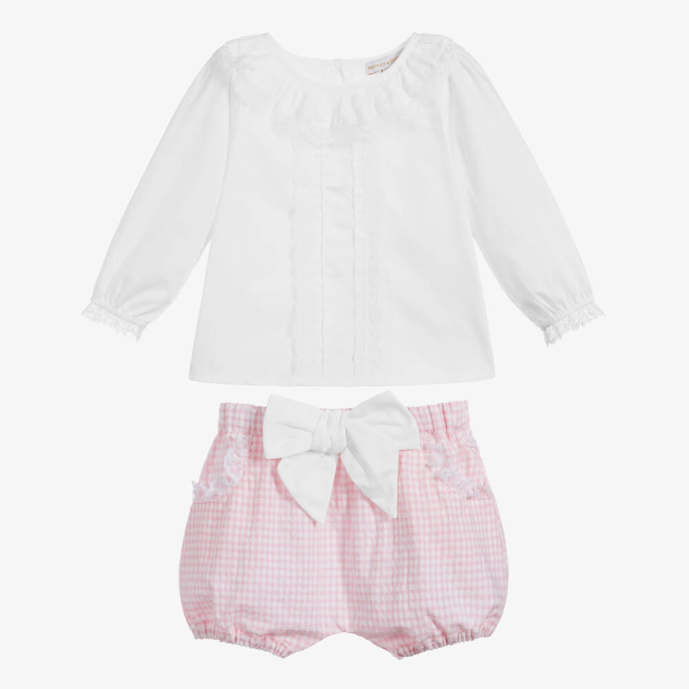 Beatrice & George-Розово-белый комплект с шортами для девочек | Childrensalon Outlet