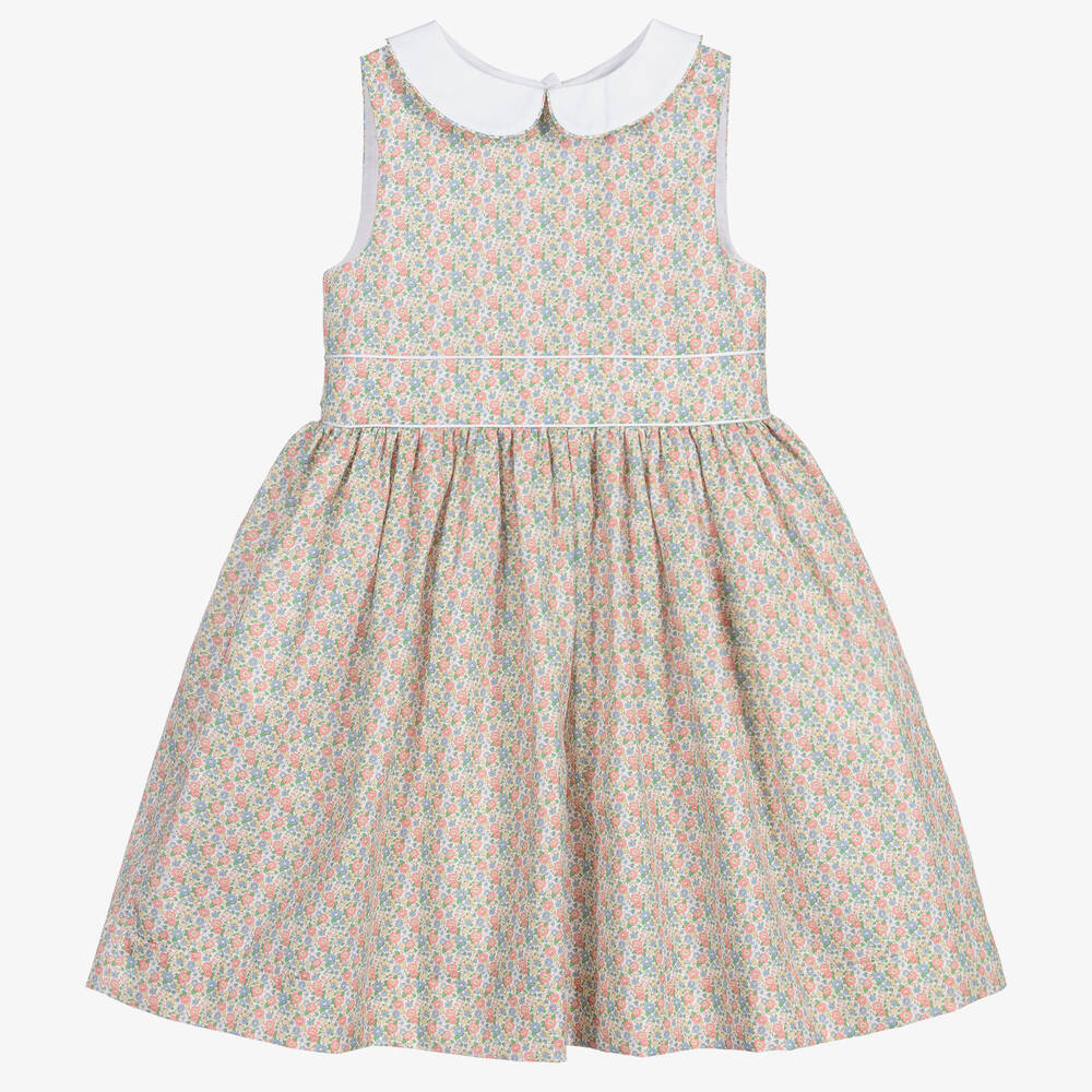 Beatrice & George - Girls Pink & Green Floral Cotton Dress  | Childrensalon