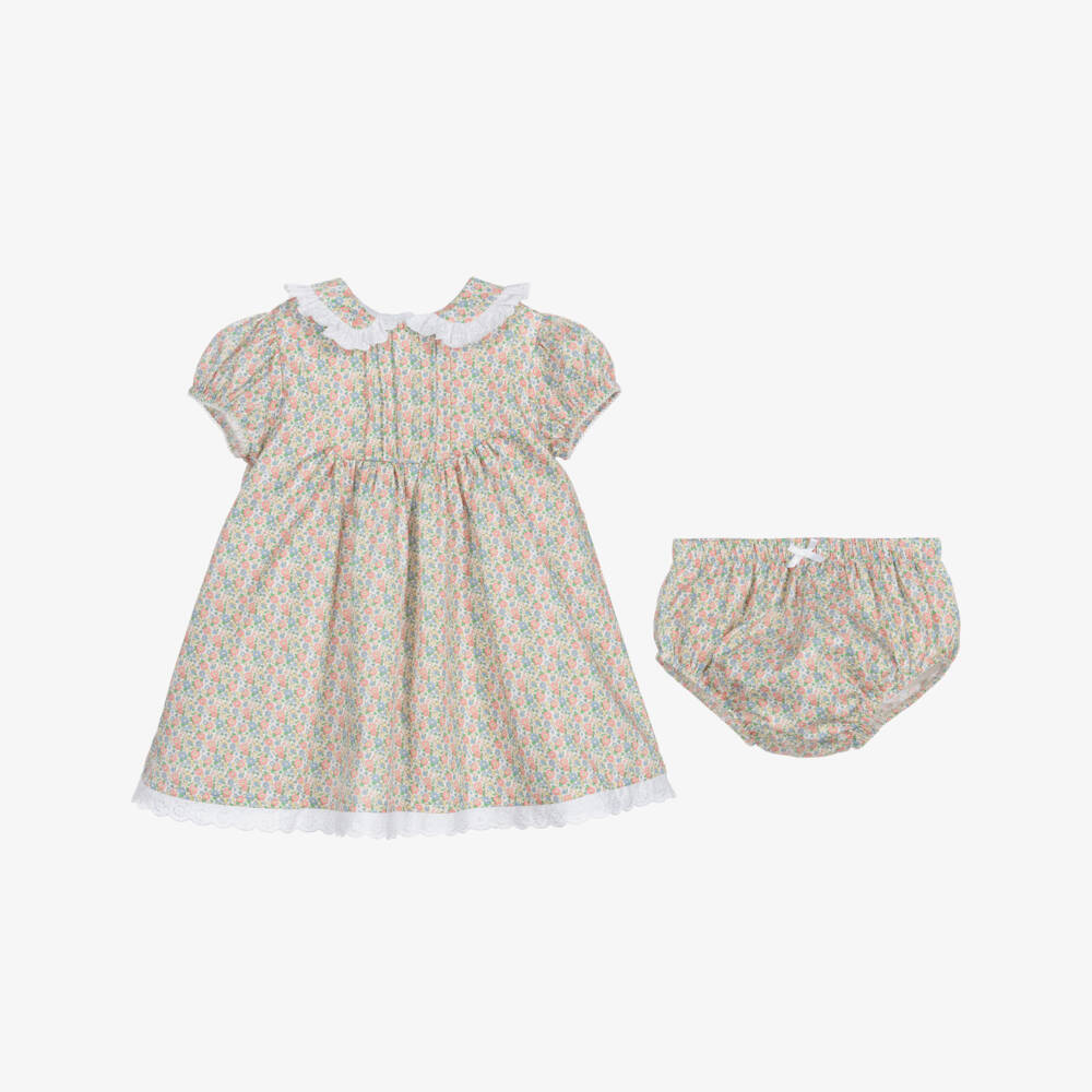Beatrice & George-Girls Pink & Green Floral Cotton Dress | Childrensalon Outlet