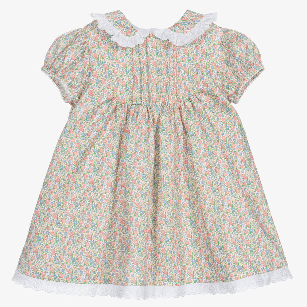 Beatrice & George - Girls Pink & Green Floral Cotton Dress | Childrensalon