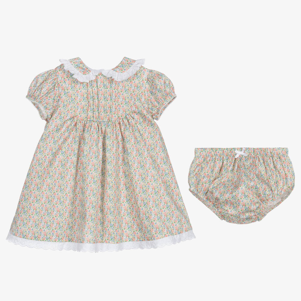Beatrice & George-Girls Pink & Green Floral Cotton Dress | Childrensalon Outlet