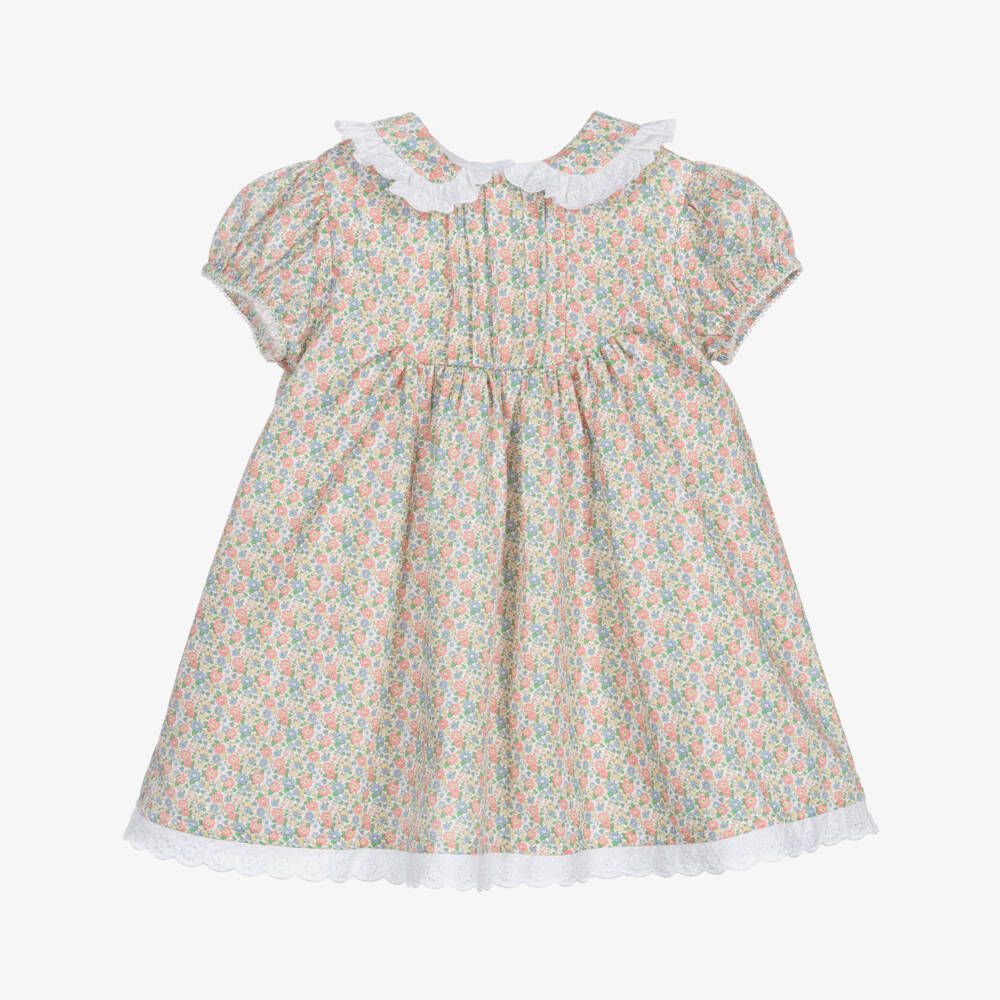 Beatrice & George-Girls Pink & Green Floral Cotton Dress | Childrensalon Outlet