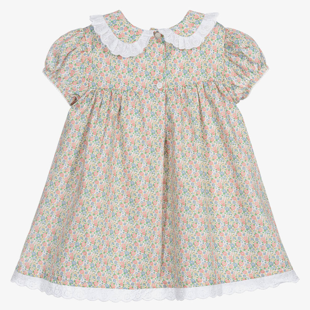 Beatrice & George-Girls Pink & Green Floral Cotton Dress | Childrensalon Outlet