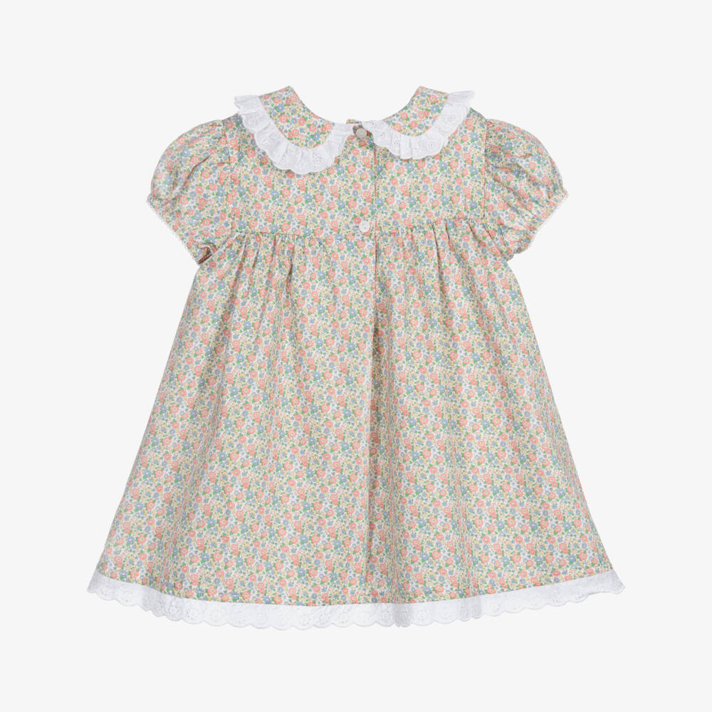Beatrice & George-Girls Pink & Green Floral Cotton Dress | Childrensalon Outlet