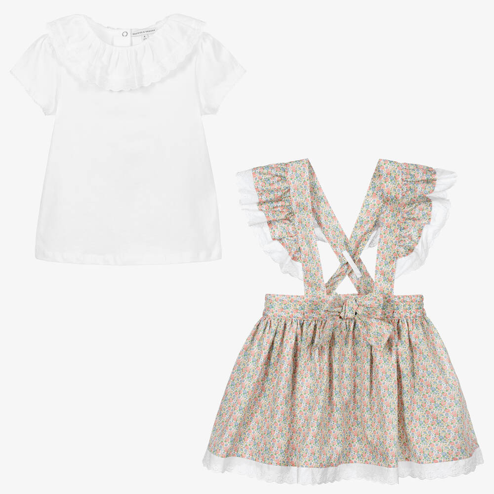 Beatrice & George-Топ с розово-зеленой юбкой в цветочек для девочек | Childrensalon Outlet