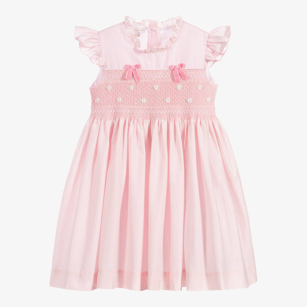 Beatrice & George - Girls Pink Hand-Smocked Cotton Dress | Childrensalon