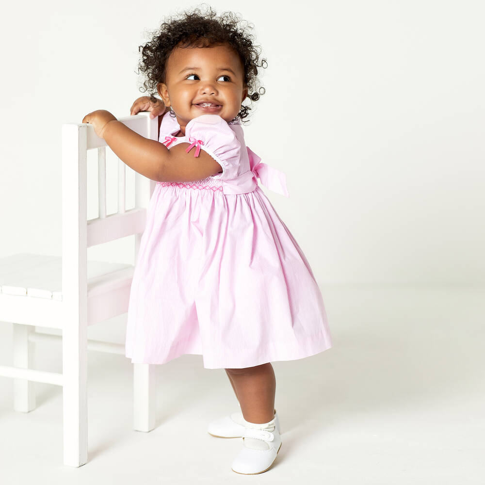 BEATRICE GEORGE Girls Pink Hand Smocked Cotton Dress