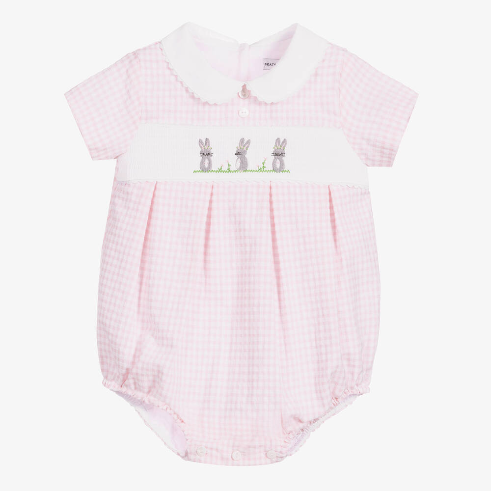 Beatrice & George-Розовый присборенный песочник в клетку из хлопка | Childrensalon Outlet