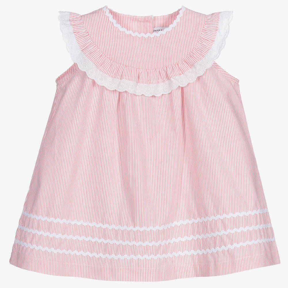 Beatrice & George-Girls Pink Striped Cotton Dress  | Childrensalon Outlet