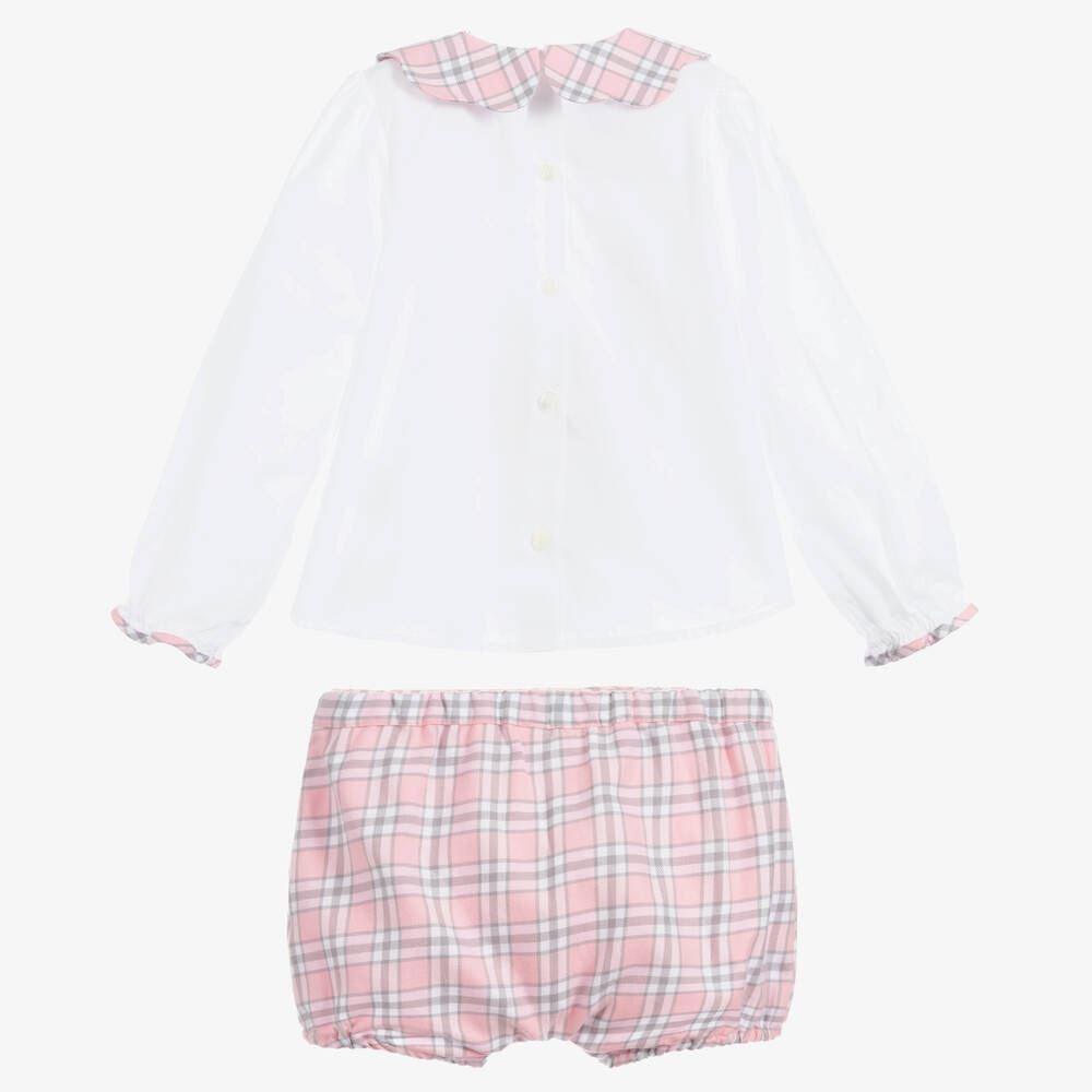 Beatrice & George-Girls Pink Tartan Cotton Shorts Set | Childrensalon Outlet