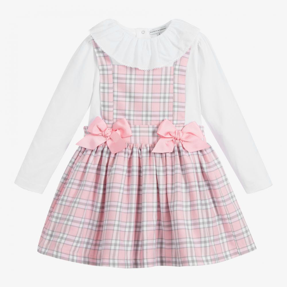 Beatrice & George - Комплект с розовым платьем в шотландскую клетку для девочек | Childrensalon