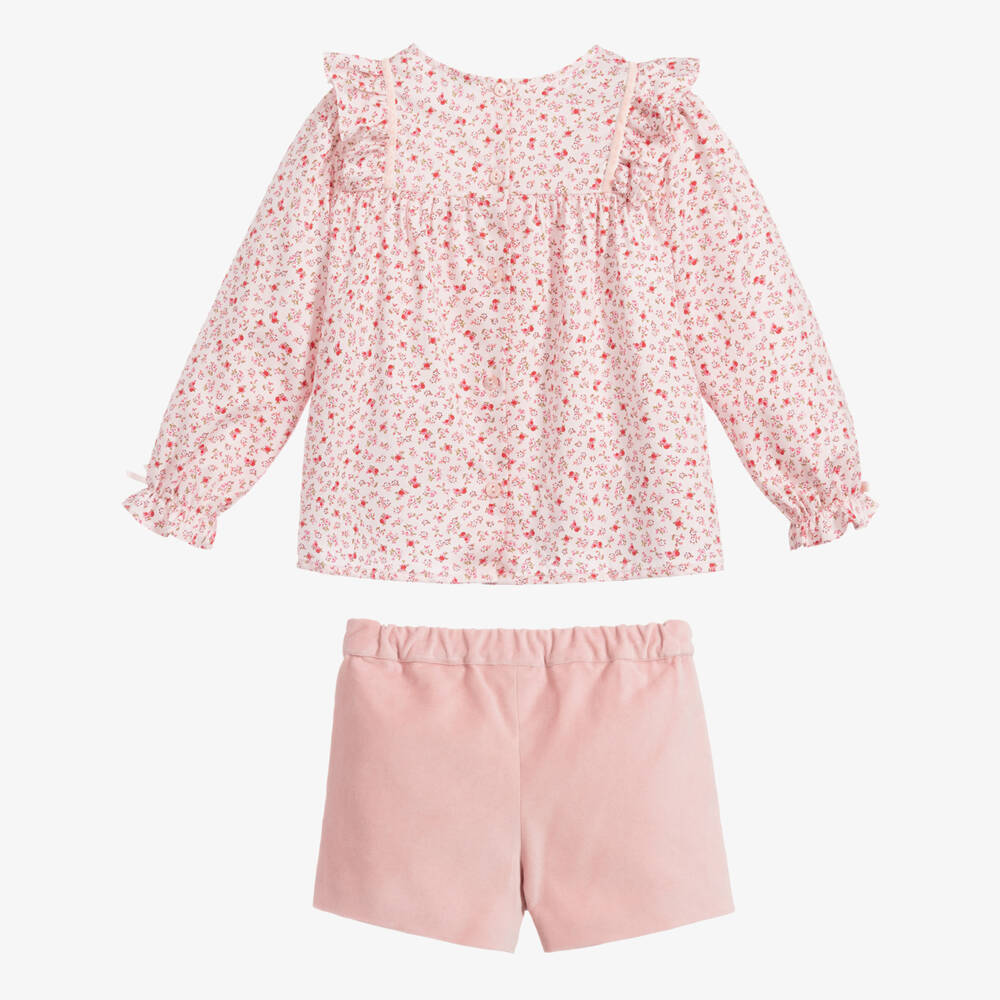 Beatrice & George-Girls Pink Velvet Shorts Set | Childrensalon Outlet