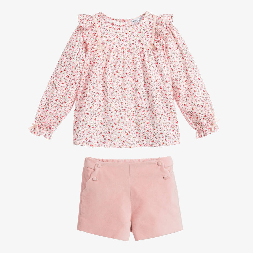 Beatrice & George-Комплект из розового топа с цветочным рисунком и шорт | Childrensalon Outlet