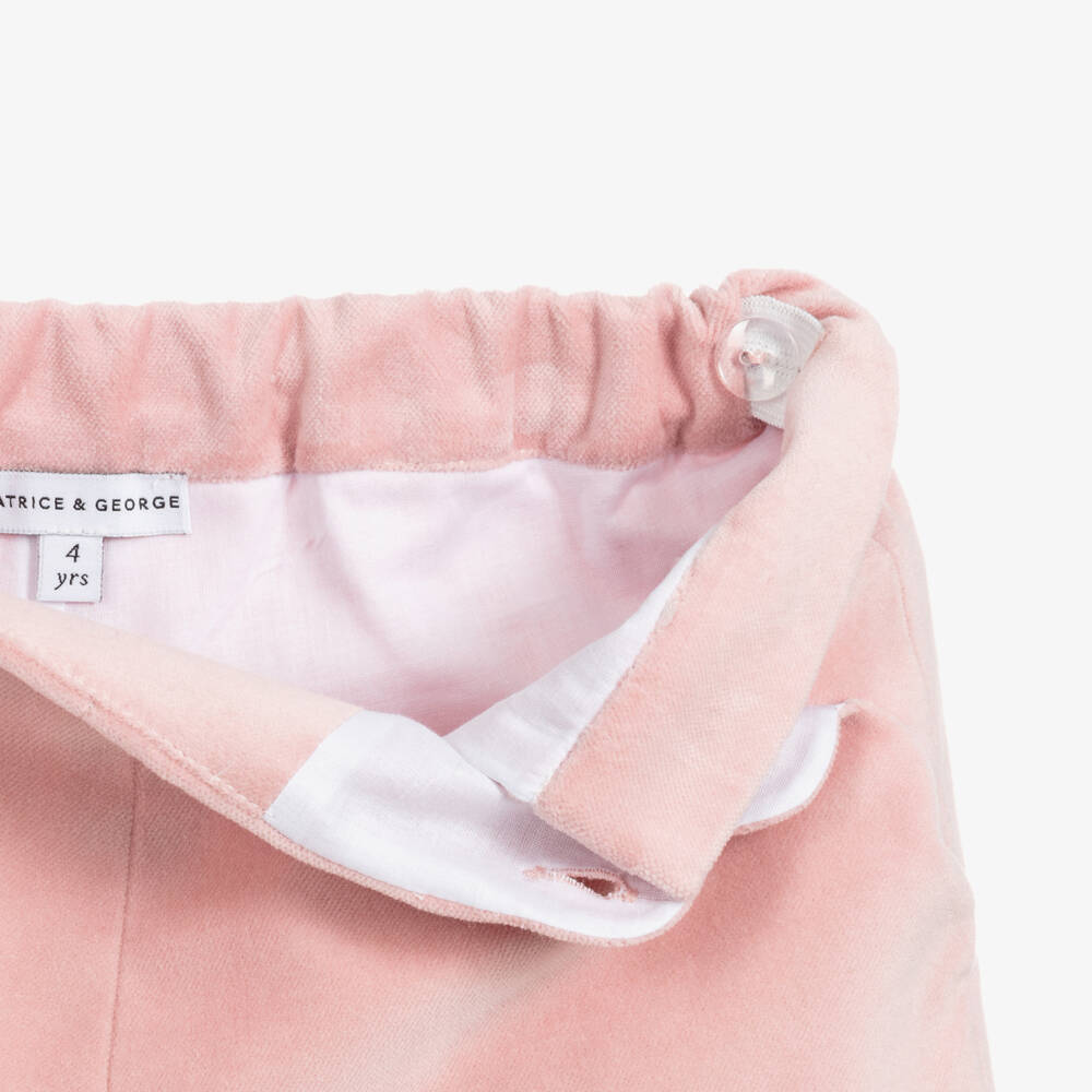 Beatrice & George-Girls Pink Velvet Shorts Set | Childrensalon Outlet