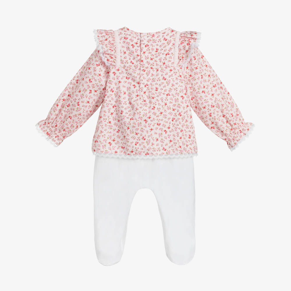 Beatrice & George-Girls Pink & White Cotton Babygrow | Childrensalon Outlet