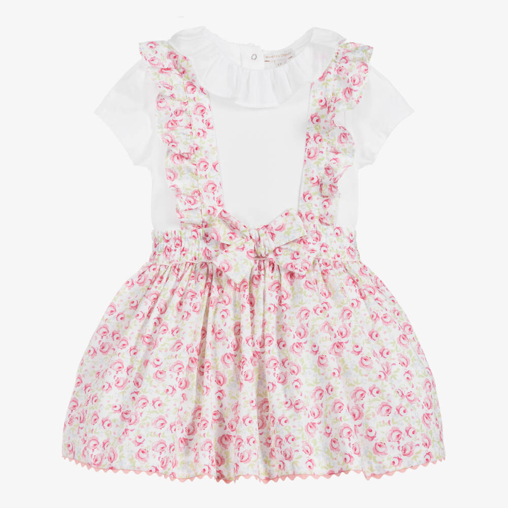 Beatrice & George-Бело-розовый комплект из хлопка с юбкой для девочек | Childrensalon Outlet