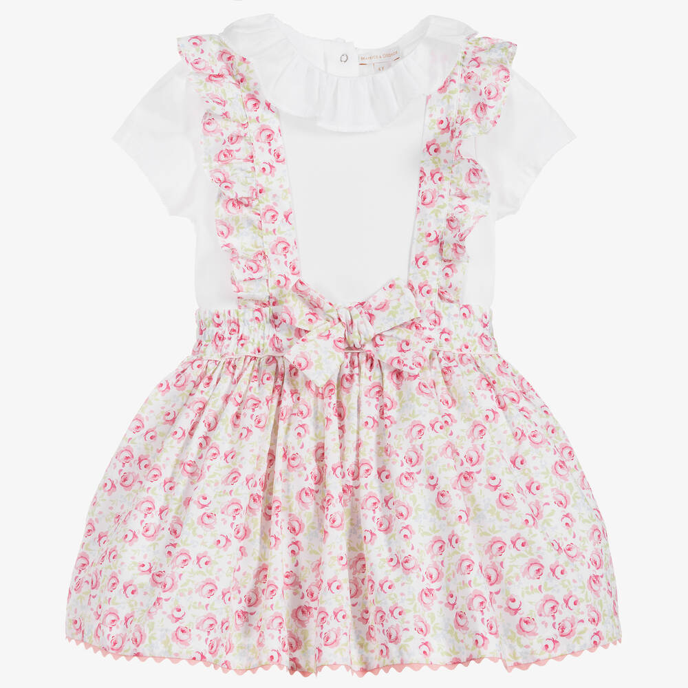 Beatrice & George - Girls Pink & White Cotton Skirt Set | Childrensalon