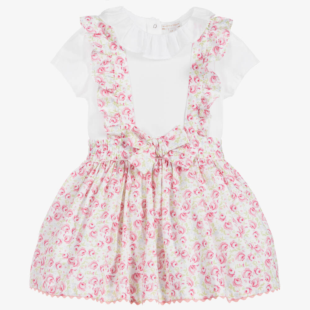 Beatrice & George - Ensemble jupe rose et blanc en coton pour fille | Childrensalon