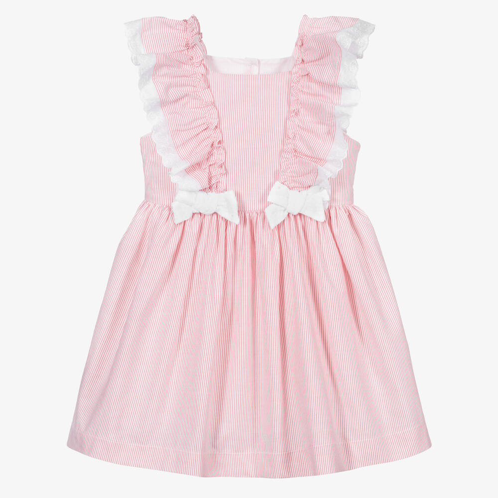 Beatrice & George - Girls Pink & White Striped Cotton Dress | Childrensalon