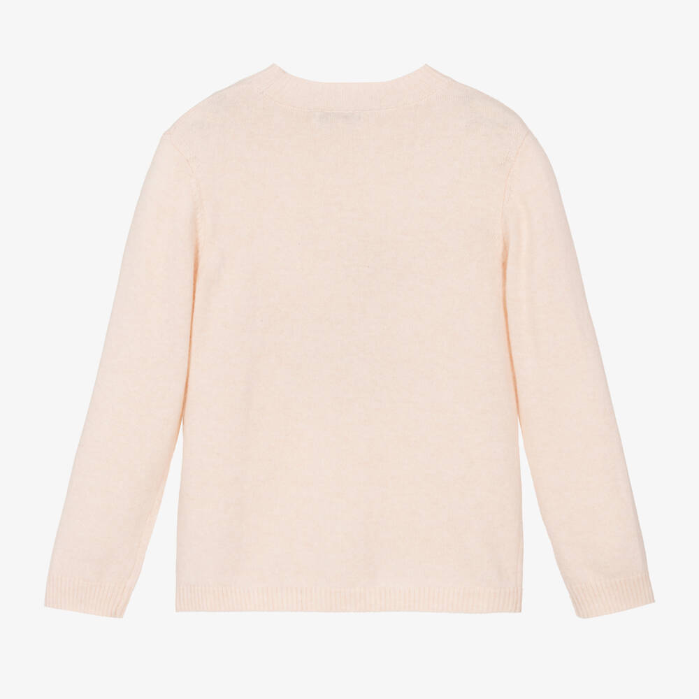 Beatrice & George-Girls Pink Wool & Cashmere Deer Sweater | Childrensalon Outlet